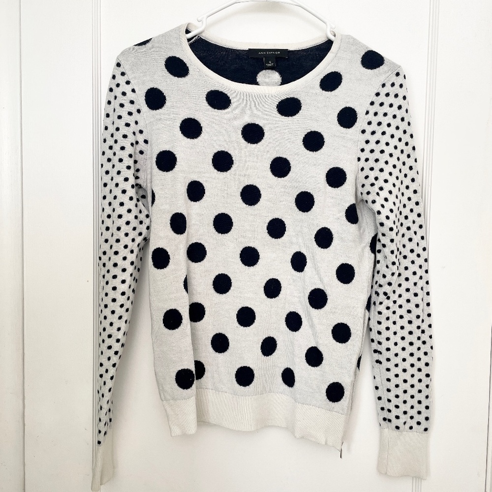 Ann Taylor Black and White Polka Dot Zipper on Side Sweater